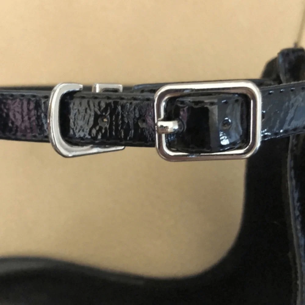 Charles & Keith Black Patent Leather Floral, 10.5